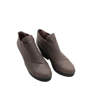 Eileen Fisher Cosmo Womens‎ Gray Leather Chunky Heel Booties Size 9.5M